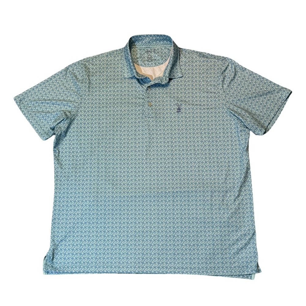 Johnnie-O mens 2XL XXL blue green floral pattern performance golf polo shirt EUC